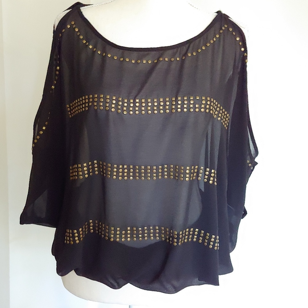 XOXO Black Sheer Gold Studded Top